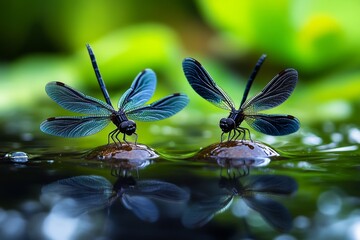 Dragonflies, emerging from water, new wings drying symbolize transformation and new beginnings