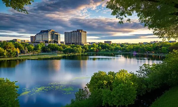 Cityscape of Bloomington, Minnesota, Overlooking Lake Normandale