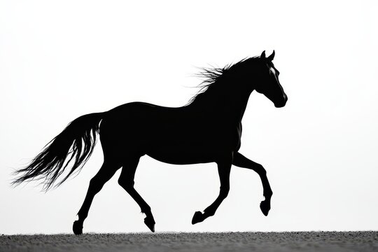 Silhouette of a trotting horse against a light background, showcasing grace and movement.