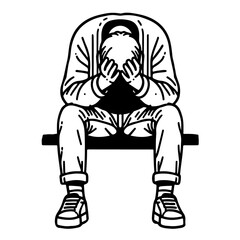 Sad Person Sitting With Head In Hands.