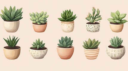 Collection of Potted Succulents and Cactus Plants