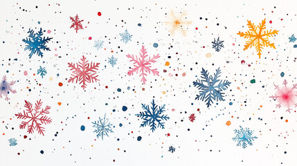 watercolor christmas background with hand painted winter snowflakes on white background