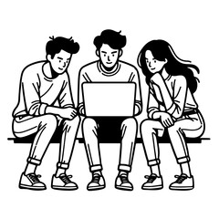 Group of friends using laptop.