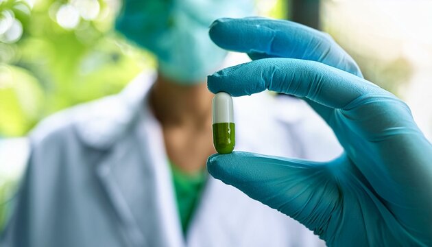 Holding a piil in a hospital spaces, drugs, medicine