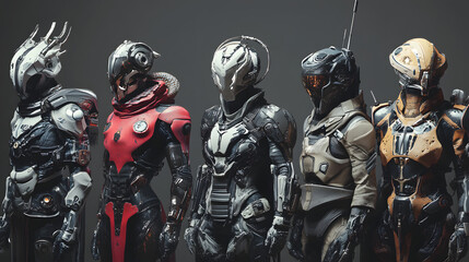 Naklejka premium Futuristic Sci-Fi Soldiers in High-Tech Combat Suits