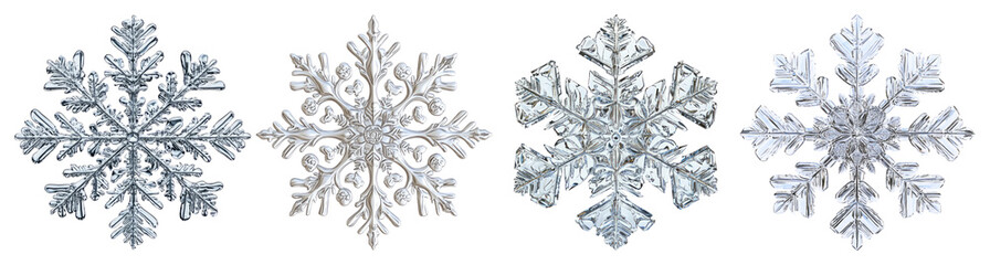 Four Intricate Snowflakes on Black Background