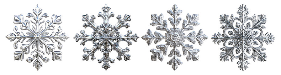Four Silver Snowflakes on Black Background