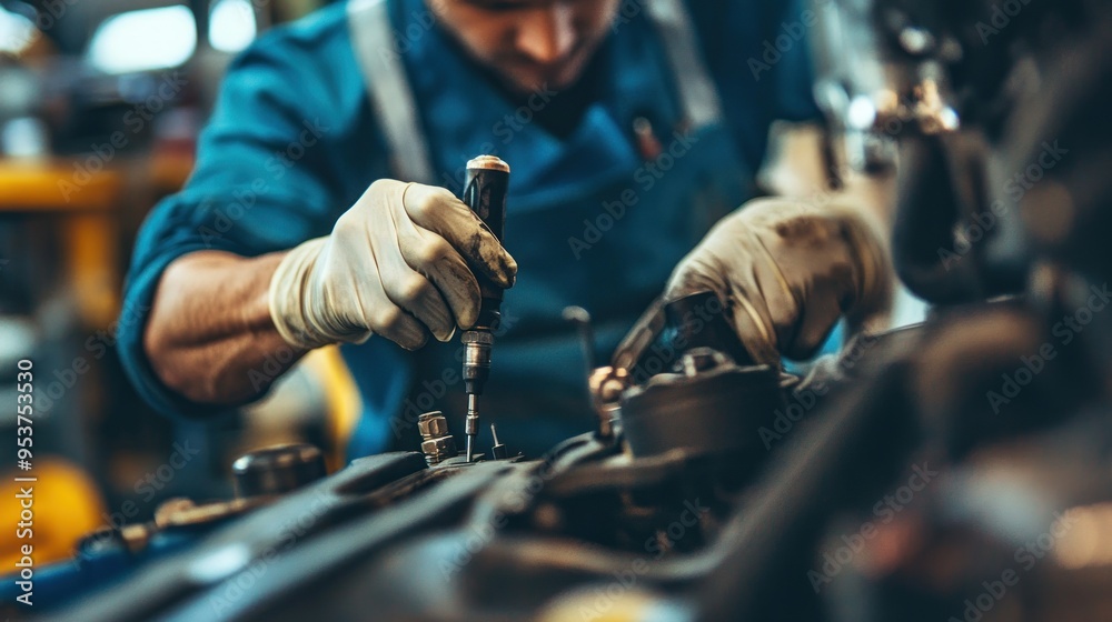 Poster close-up of a mechanic's hand using a screwdriver