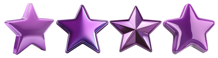 Four Purple Shiny 3D Stars