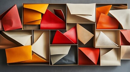 Abstract Geometric Composition of Folded Leather in Various Colors