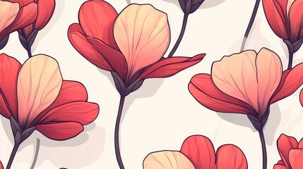 Red and Peach Floral Pattern Seamless Illustration