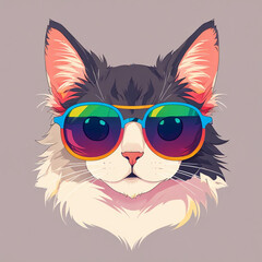 illustration of a cute cat wearing glasses on a brown background