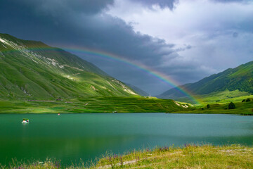 rainbow over the lake. Dagestan, Caucasus,