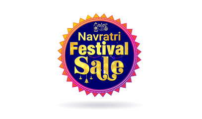 Navratri festival sale logo. Festive colorful typography with goddess durga and decorative ornament design.