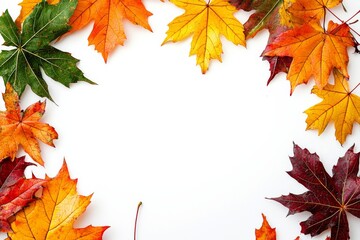 Obraz premium Autumn Maple Leaves Flat Lay White Background created with Generative AI