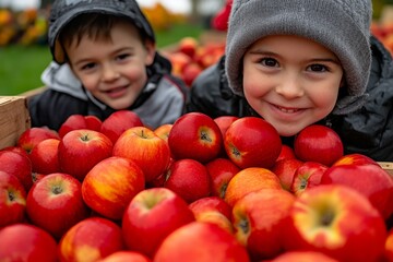 Fototapeta premium Apple Garden Local Farms, Festivals, and Gatherings captured in a festive autumn event where the community celebrates the apple harvest with music, games, and food