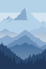  A minimalist illustration of a mountain range with a forest in the foreground, perfect for creating a serene and calming atmosphere in your designs.