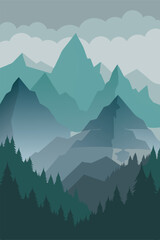  A minimalist illustration of a mountain range with a forest in the foreground.  Perfect for adding a touch of nature to your designs.