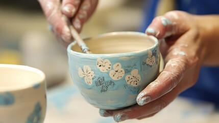 Painting a Ceramic Bowl with White Flowers
