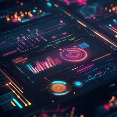 10. A digital interface with AI-powered predictive analytics visualized as glowing graphs and charts, symbolizing data-driven insights