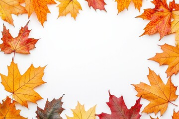 Autumn Maple Leaves Flat Lay White Background created with Generative AI