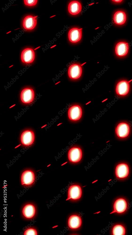 Sticker vertical bending rows of small lights rotating on a dark background. design. spinning glowing light 