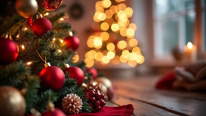 Christmas Tree Ornaments with Blurred Background