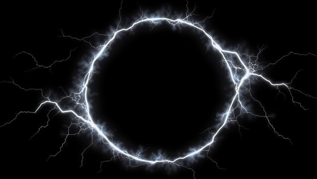 A glowing circle of lightning bolts on a black background.