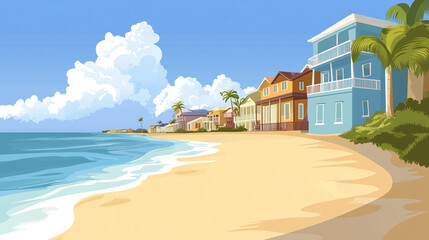 Fototapeta premium Coastal houses along sandy tropical beach 