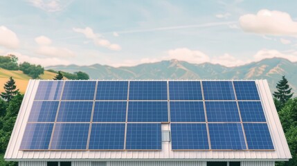 Fototapeta premium Community Solar Initiative, a vibrant flat design illustration showcasing eco-friendly energy solutions through solar panels, emphasizing sustainability and community engagement.