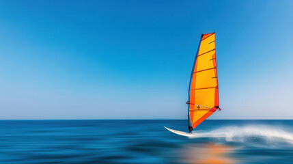 Windsurfing Adventure, vibrant ocean waves crashing, a skilled surfer navigating the sea, sun-drenched summer backdrop, exhilarating water spray creating a lively scene