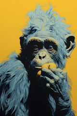 Fototapeta premium pop art style illustrated ape eating a banana, ape eating a banana