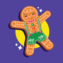 Hand drawn cute cartoon gingerbread man cookie vector illustration