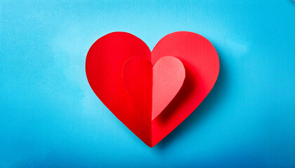 Obraz premium Minimalist illustration of overlapping red paper hearts. Generative AI