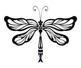 Dragonfly silhouette. beautiful insect sign and symbol.