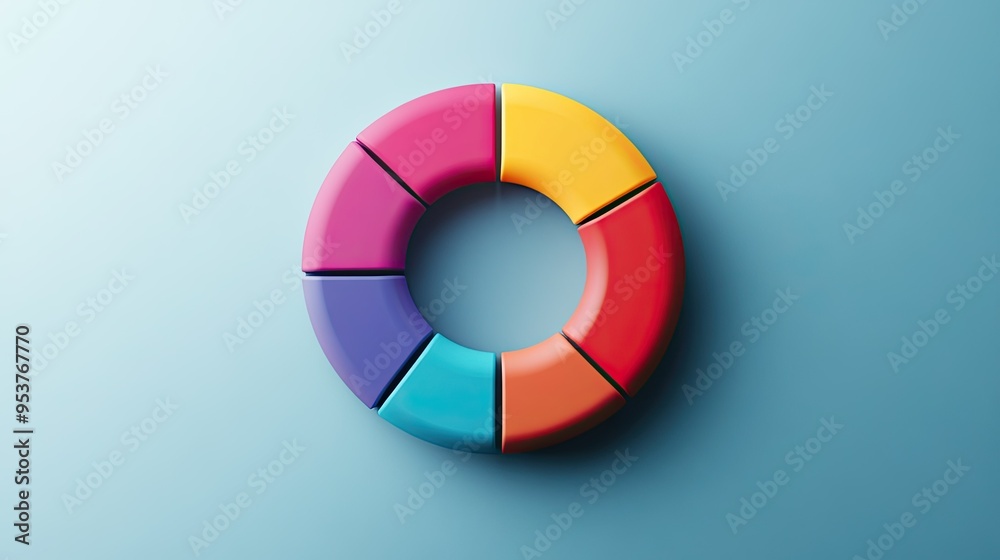 Poster a colorful donut chart with sections representing different data categories, on a minimalist backgro