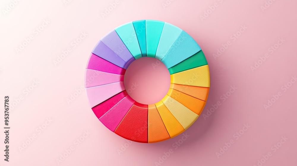 Poster a colorful donut chart with sections representing different data categories, on a minimalist backgro