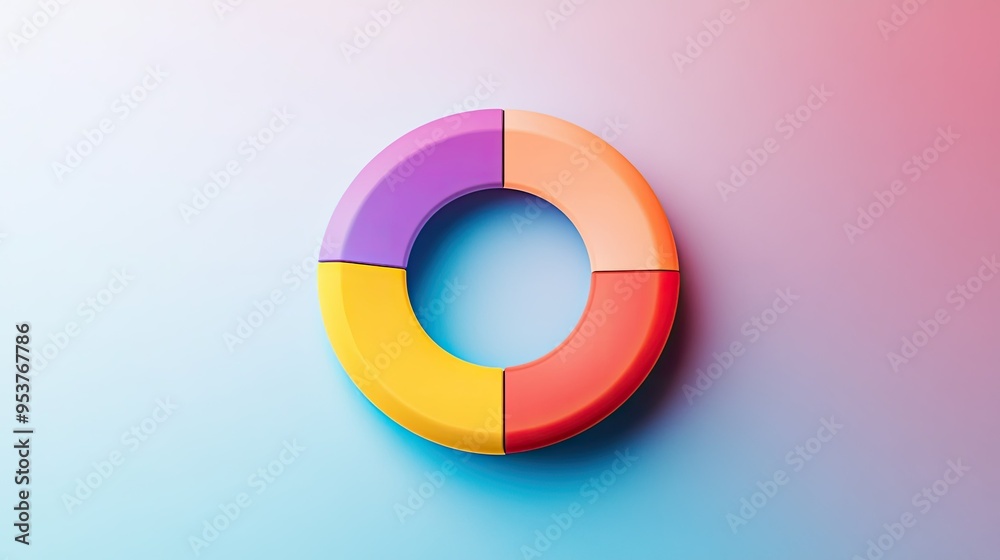 Poster a colorful donut chart with sections representing different data categories, on a minimalist backgro