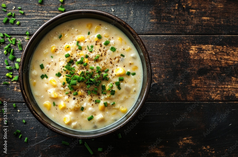 Wall mural creamy corn soup with fresh chives