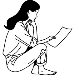 Woman sitting and reading.