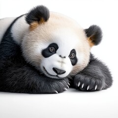 Obraz premium A cute, fluffy panda rests peacefully, displaying its distinctive black and white fur and expressive eyes.