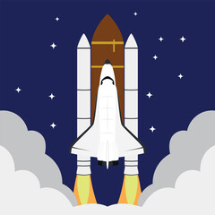 Illustration of the launch of a space shuttle.