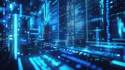 With data charts as the theme, data charts, blue tones, technological sense, lines, particles, ambient light, mysterious atmosphere