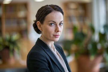Businesswoman portrait. Confident businesswoman looking directly at the camera, with a professional and serious expression.