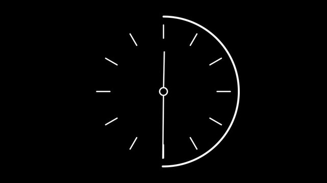 Abstract new analog clock icon animation on black animation. Clock with moving arrows