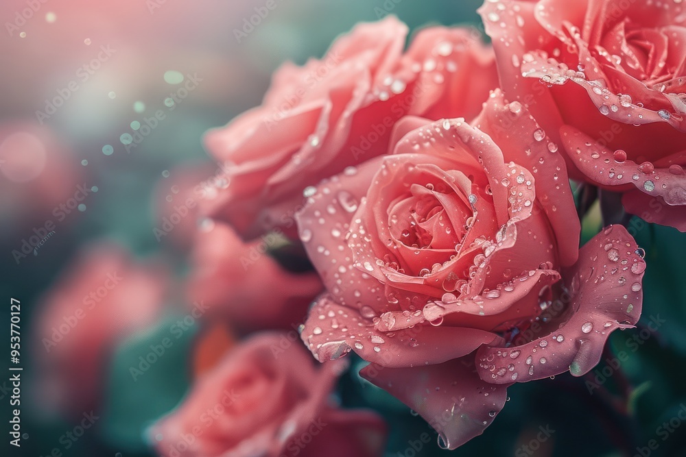 Sticker Pink Roses with Dew Drops