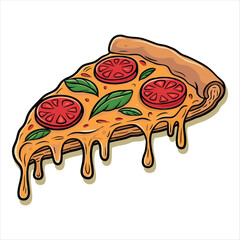 Cute Cartoon Pizza Slice with Dripping Cheese