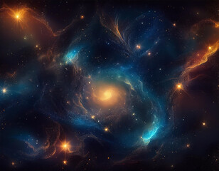 Fototapeta premium Dark Cosmic Nebula Illustration Abstract Space Scene with Ethereal Stars and Deep Galactic Background