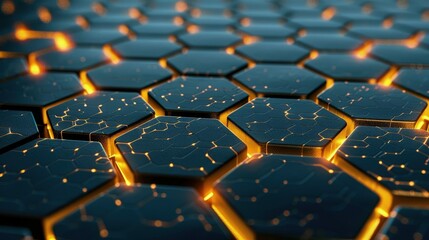Obraz premium A close-up view of a futuristic hexagonal pattern with glowing edges, suggesting a technological or digital theme.