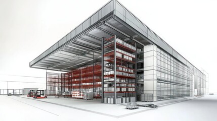 Architectural Design of a Modern Warehouse with Forklifts